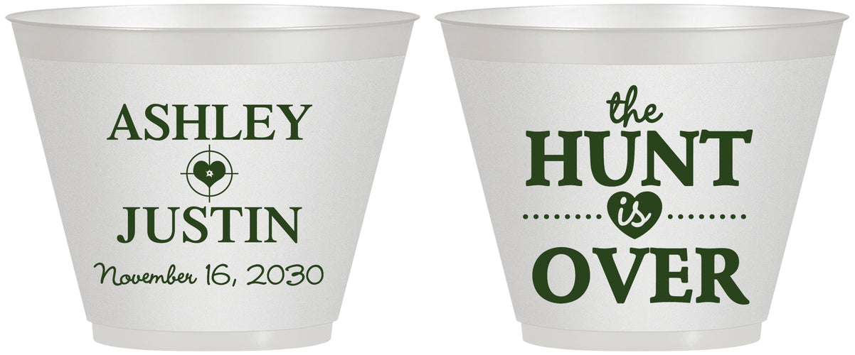 Custom Wedding 9 oz Wine Frosted Cups - The Hunt Is Over | 422