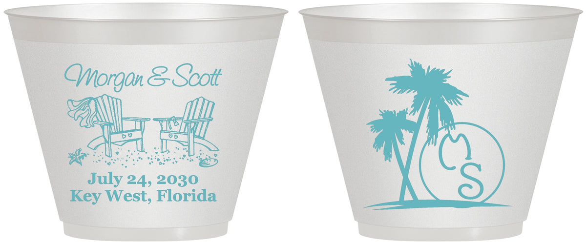 Custom Wedding 9 oz Wine Frosted Cups - Beach | 423