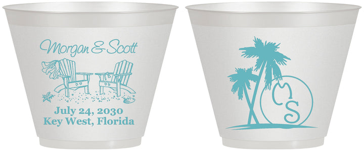 Custom Wedding 9 oz Wine Frosted Cups - Beach | 423