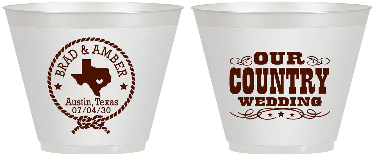 Custom Wedding 9 oz Wine Frosted Cups - Country Texas | 424