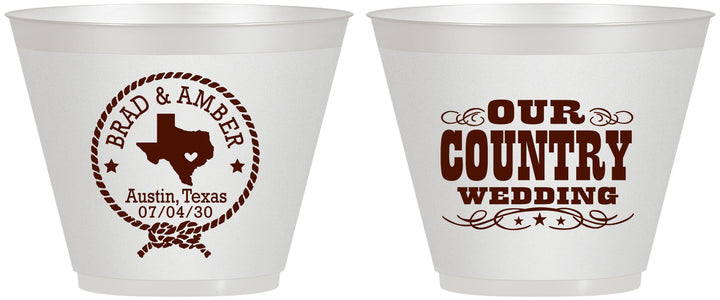 Custom Wedding 9 oz Wine Frosted Cups - Country Texas | 424