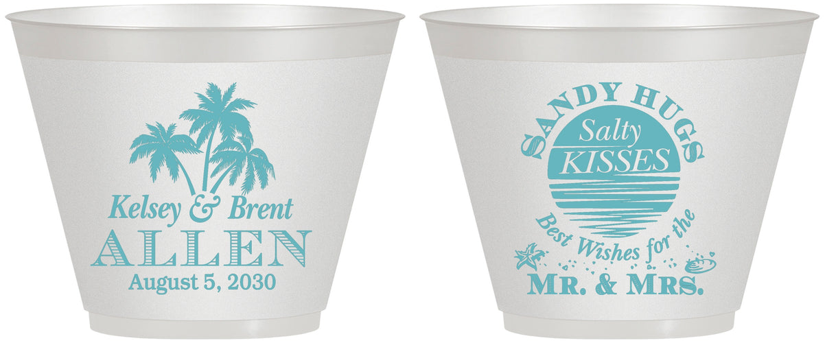 Custom Wedding 9 oz Wine Frosted Cups - Sandy Hugs Salty Kisses | 425