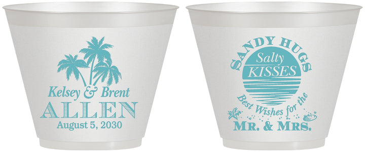 Custom Wedding 9 oz Wine Frosted Cups - Sandy Hugs Salty Kisses | 425