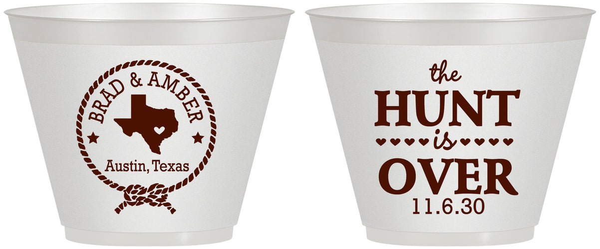 Custom Wedding 9 oz Wine Frosted Cups - The Hunt Is Over | 426
