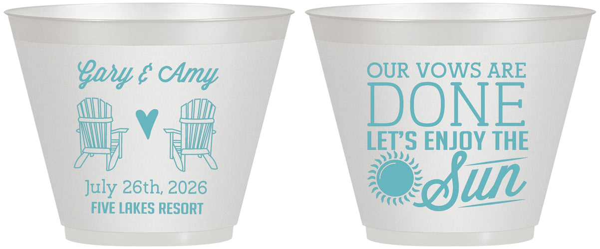 Custom Wedding 9 oz Wine Frosted Cups - Vows Are Done Enjoy Sun | 428