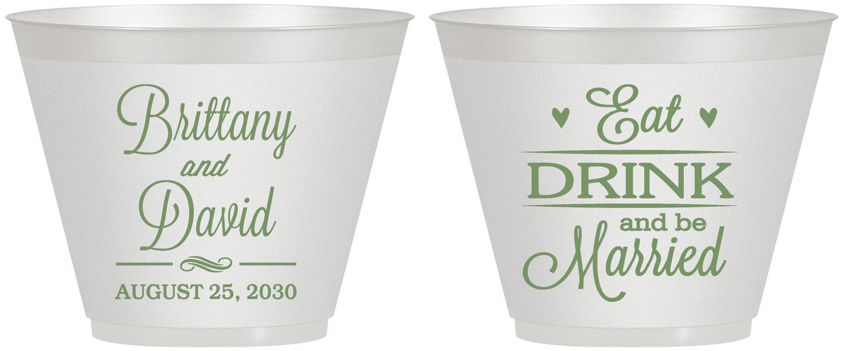 Custom Wedding 9 oz Wine Frosted Cups - Eat Drink Be Married | 430