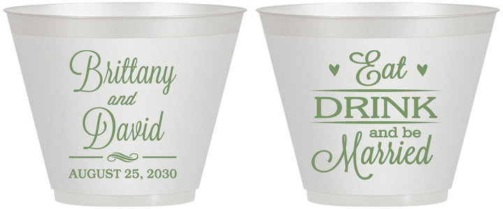 Custom Wedding 9 oz Wine Frosted Cups - Eat Drink Be Married | 430