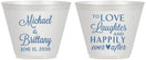 Custom Wedding 9 oz Wine Frosted Cups - Love Laughter Happily | 432