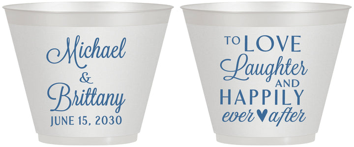 Custom Wedding 9 oz Wine Frosted Cups - Love Laughter Happily | 432