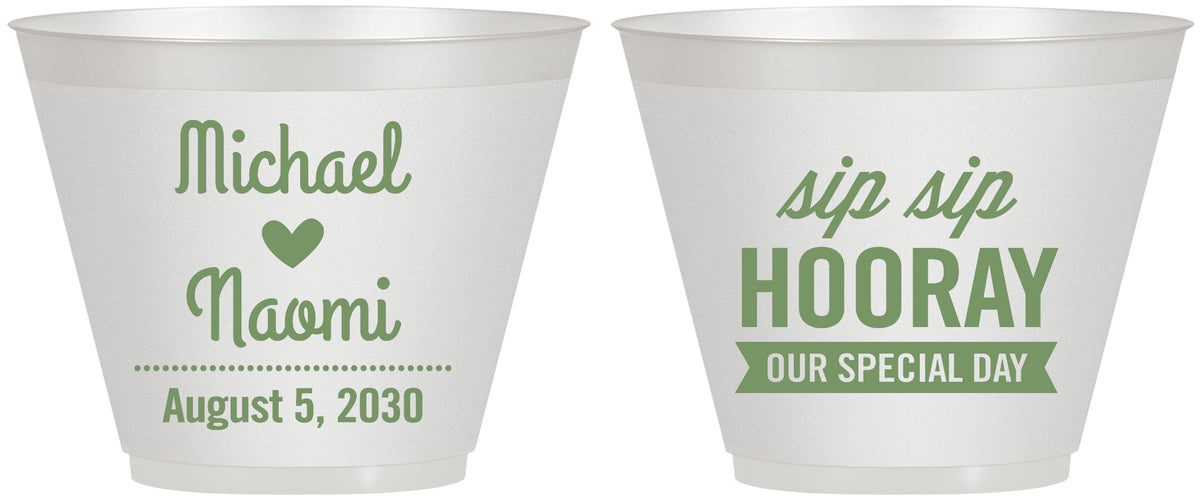 Custom Wedding 9 oz Wine Frosted Cups - Sip Sip Hooray | 437