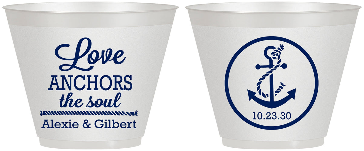 Custom Wedding 9 oz Wine Frosted Cups - Love Anchors The Soul | 440