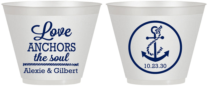 Custom Wedding 9 oz Wine Frosted Cups - Love Anchors The Soul | 440