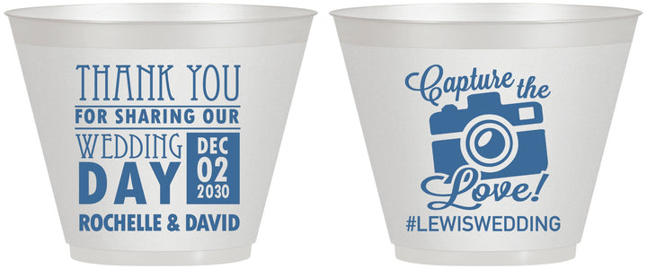 Custom Wedding 9 oz Wine Frosted Cups - Capture The Love | 444