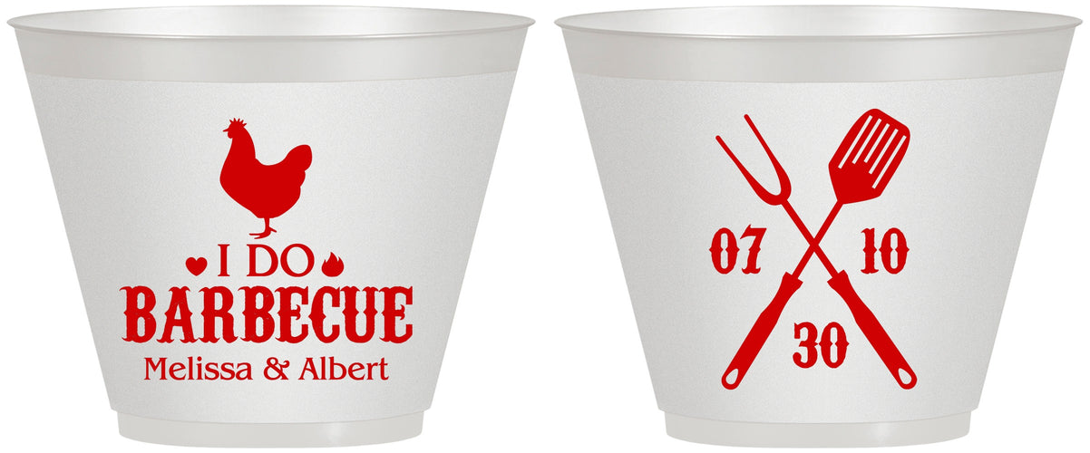 Custom Wedding 9 oz Wine Frosted Cups - I Do Barbecue Bbq | 445