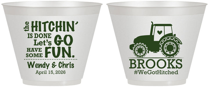 Custom Wedding 9 oz Wine Frosted Cups - Tractor Hitchin | 448