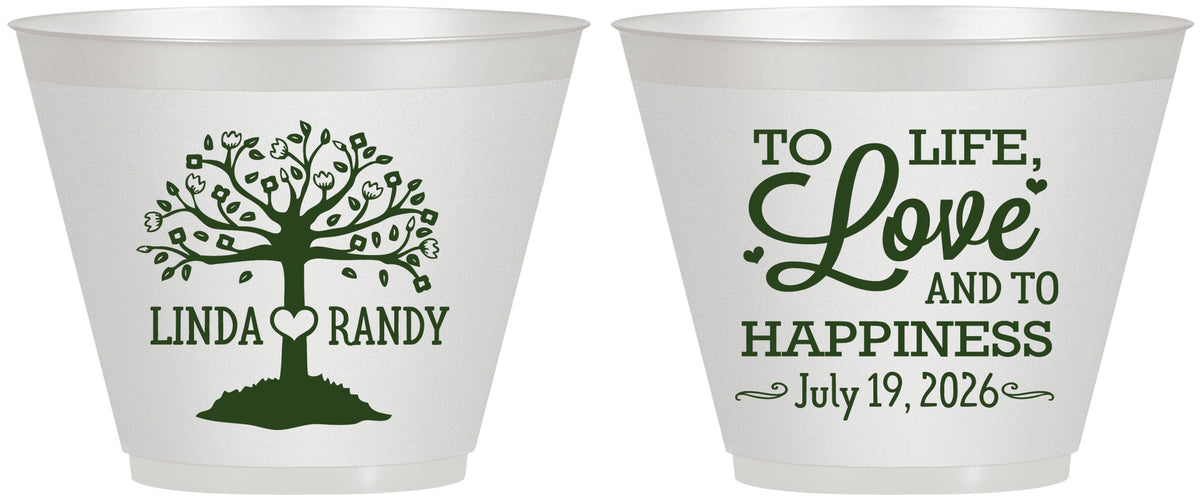 Custom Wedding 9 oz Wine Frosted Cups - Love And Happiness | 451