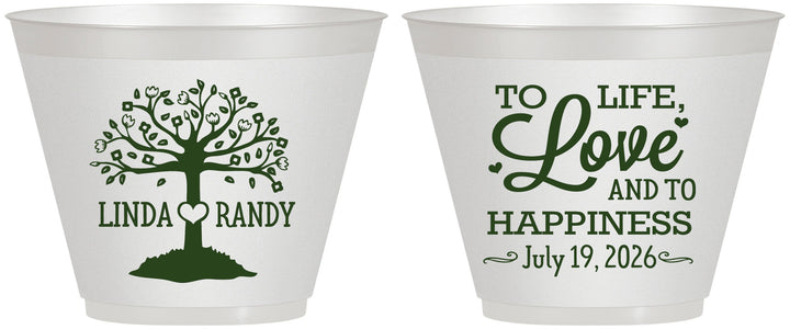 Custom Wedding 9 oz Wine Frosted Cups - Love And Happiness | 451