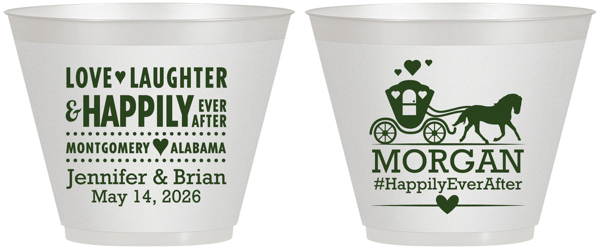 Custom Wedding 9 oz Wine Frosted Cups - Happily Ever After | 452