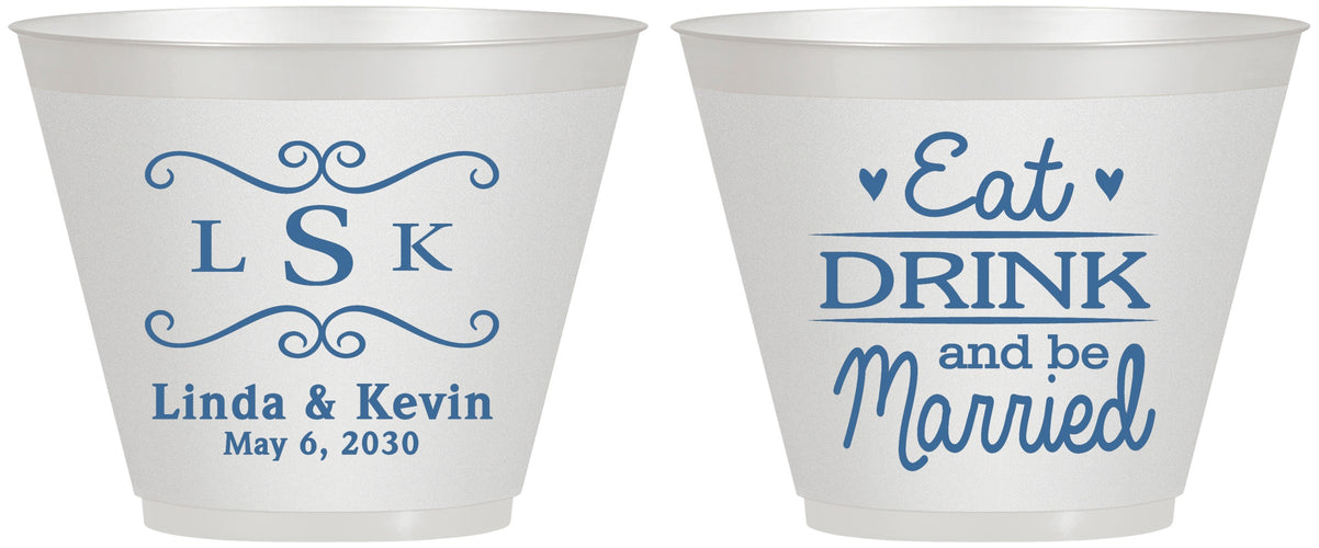 Custom Wedding 9 oz Wine Frosted Cups - Eat Drink Be Married | 463