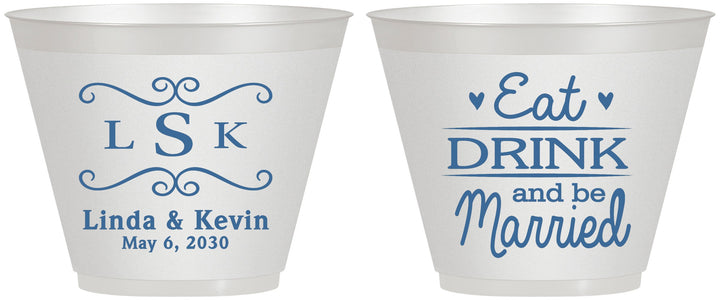 Custom Wedding 9 oz Wine Frosted Cups - Eat Drink Be Married | 463
