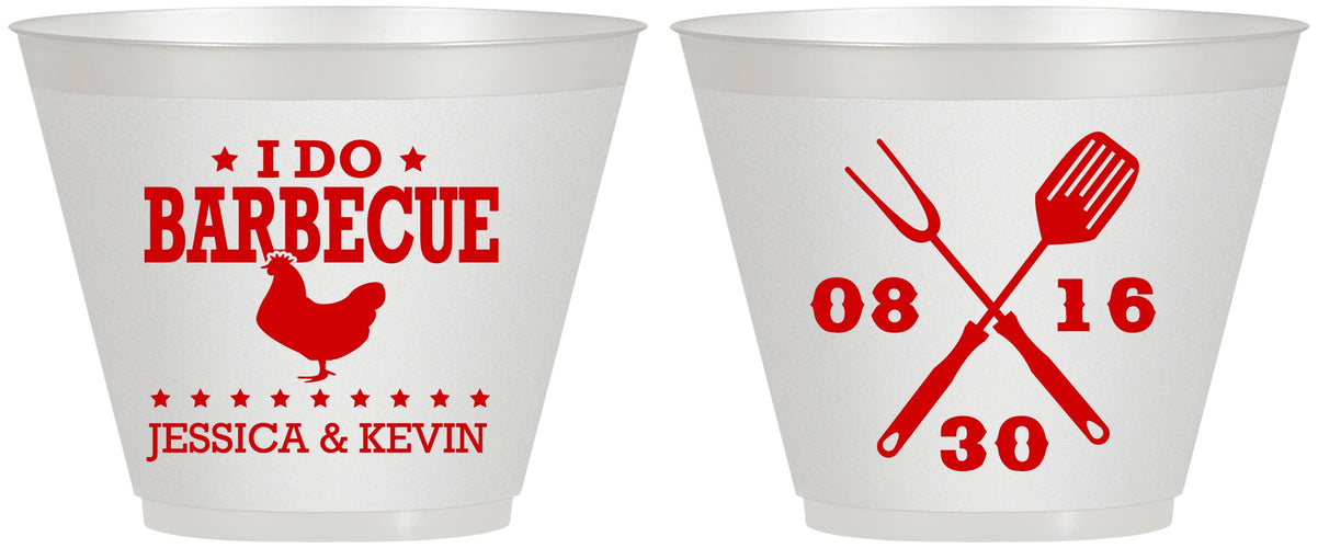 Custom Wedding 9 oz Wine Frosted Cups - I Do Barbecue Bbq | 472