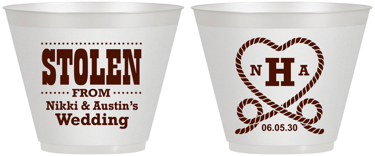 Custom Wedding 9 oz Wine Frosted Cups - Stolen Monogram | 474