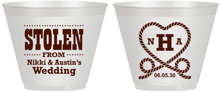 Custom Wedding 9 oz Wine Frosted Cups - Stolen Monogram | 474