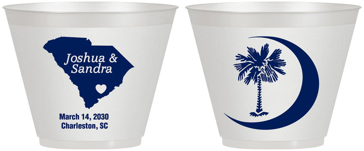 Custom Wedding 9 oz Wine Frosted Cups - Palmetto Tree | 475