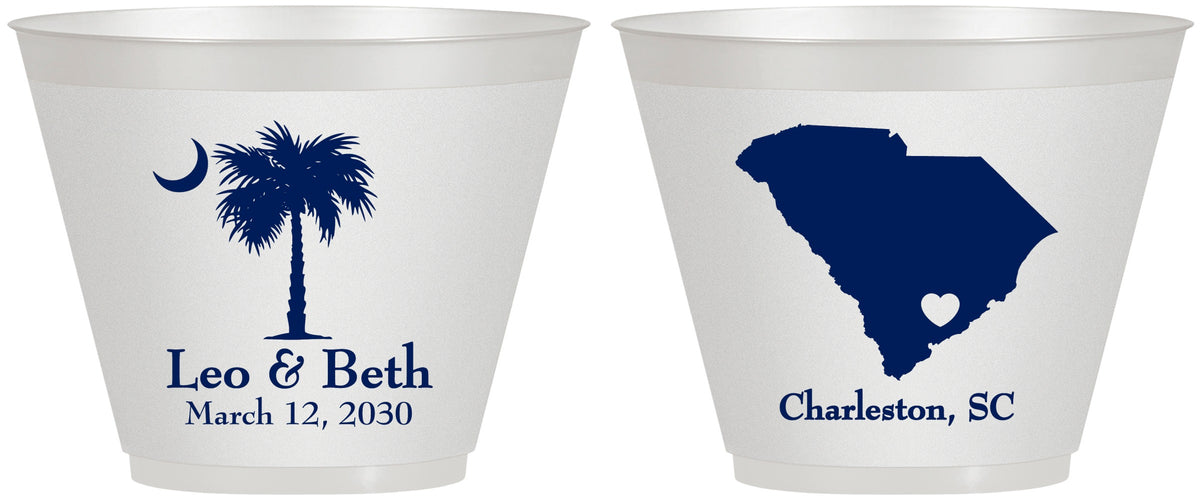 Custom Wedding 9 oz Wine Frosted Cups - Palmetto Tree | 476