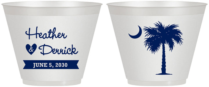 Custom Wedding 9 oz Wine Frosted Cups - Palmetto Tree | 477
