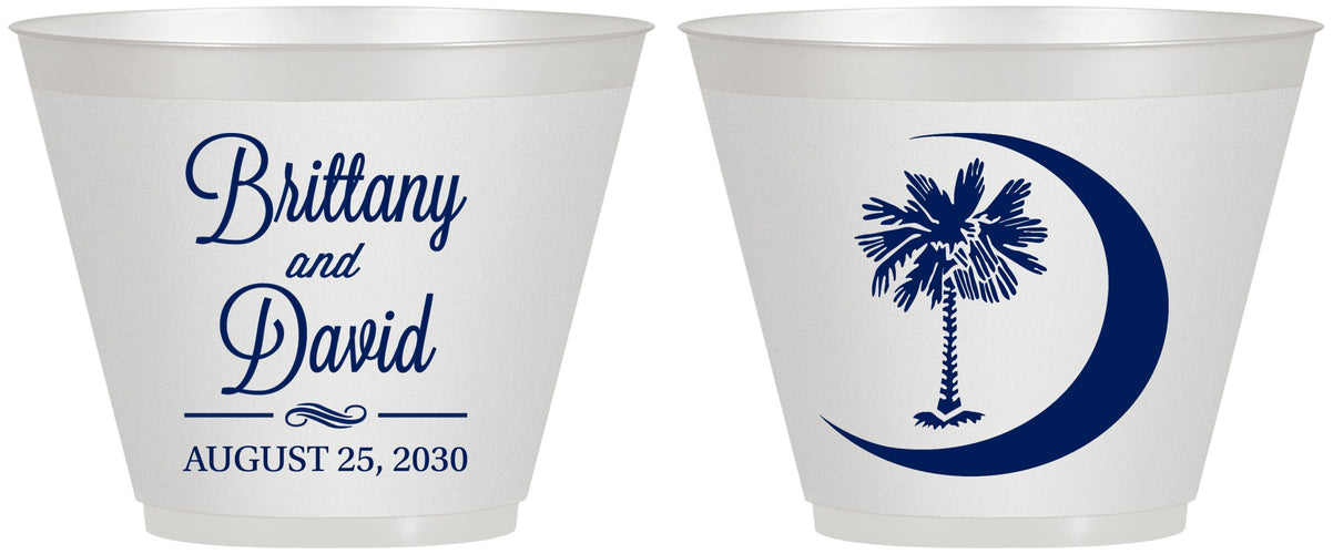Custom Wedding 9 oz Wine Frosted Cups - Palmetto Tree | 478