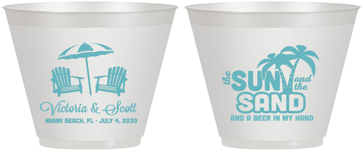 Custom Wedding 9 oz Wine Frosted Cups - Sun Sand Drink In My Hand | 479