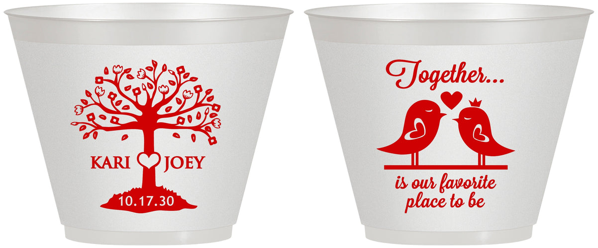 Custom Wedding 9 oz Wine Frosted Cups - Love Birds | 481