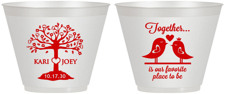Custom Wedding 9 oz Wine Frosted Cups - Love Birds | 481