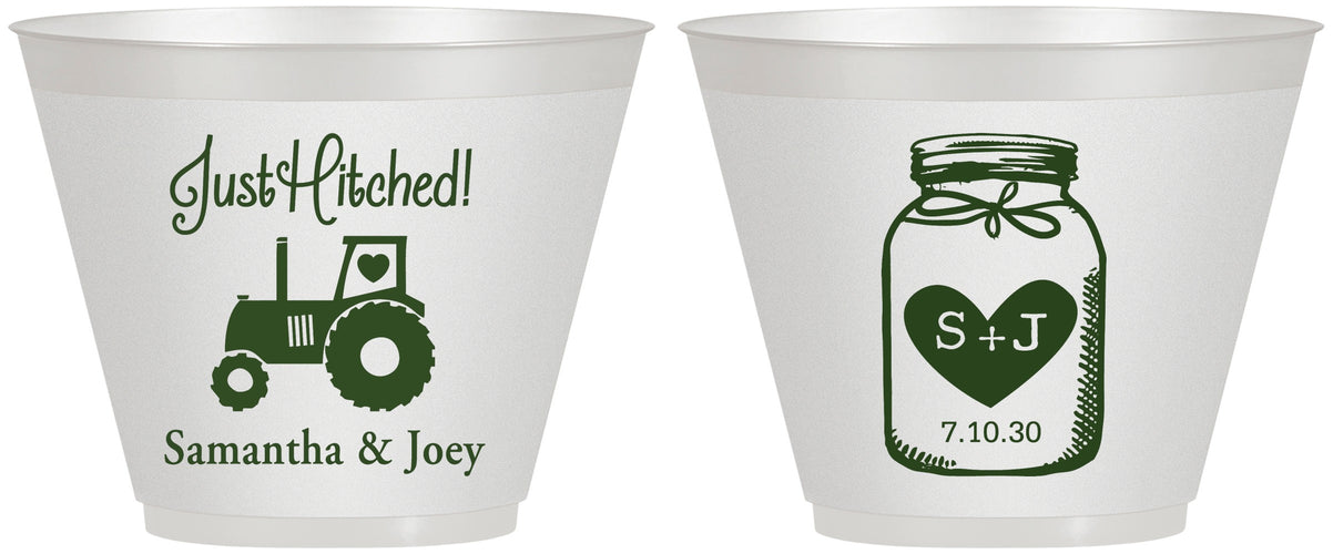 Custom Wedding 9 oz Wine Frosted Cups - Just Hitched Mason Jar | 483