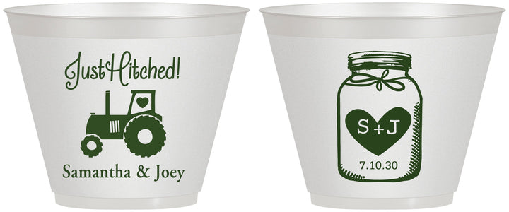 Custom Wedding 9 oz Wine Frosted Cups - Just Hitched Mason Jar | 483