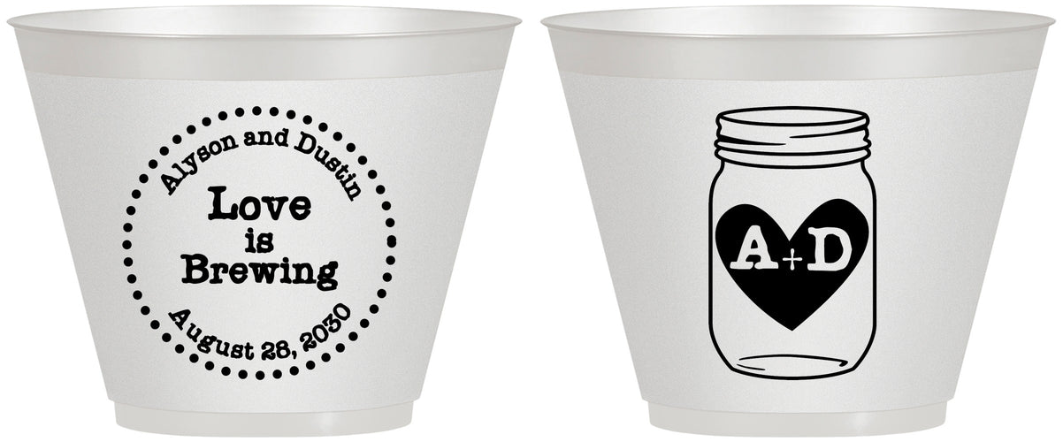 Custom Wedding 9 oz Wine Frosted Cups - Love Is Brewing | 486