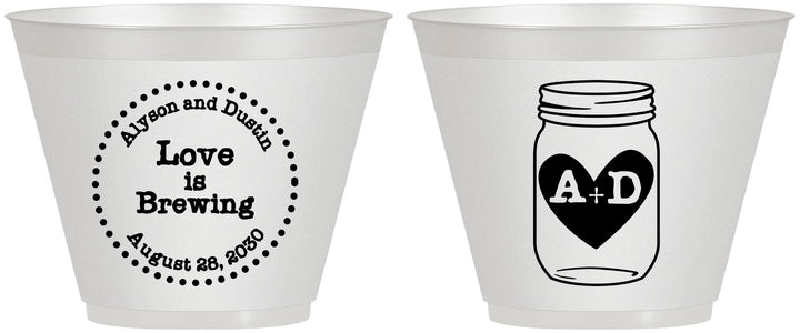 Custom Wedding 9 oz Wine Frosted Cups - Love Is Brewing | 486