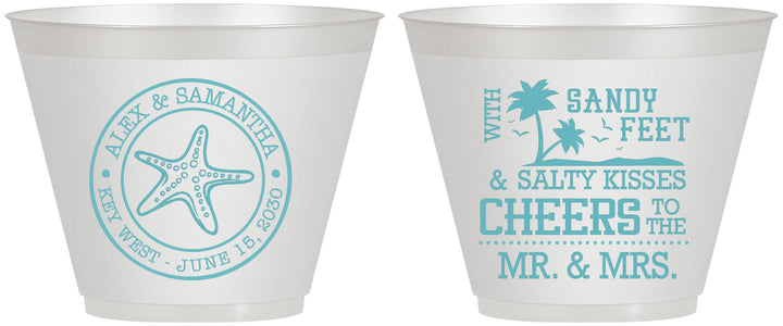 Custom Wedding 9 oz Wine Frosted Cups - Sandy Feet Salty Kisses | 488