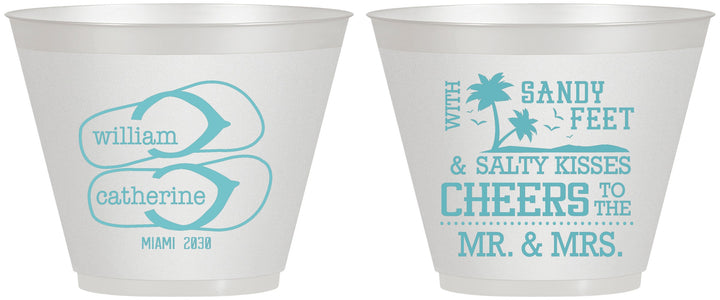 Custom Wedding 9 oz Wine Frosted Cups - Sandy Feet Salty Kisses | 490