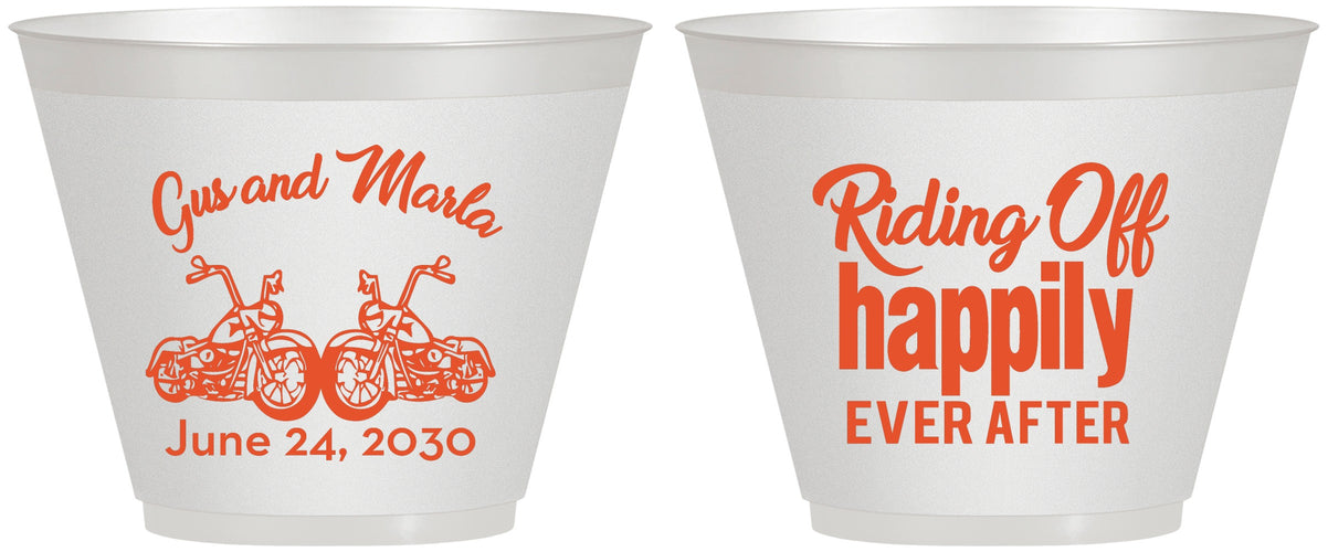 Custom Wedding 9 oz Wine Frosted Cups - Motorcycle | 493