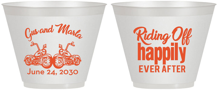Custom Wedding 9 oz Wine Frosted Cups - Motorcycle | 493