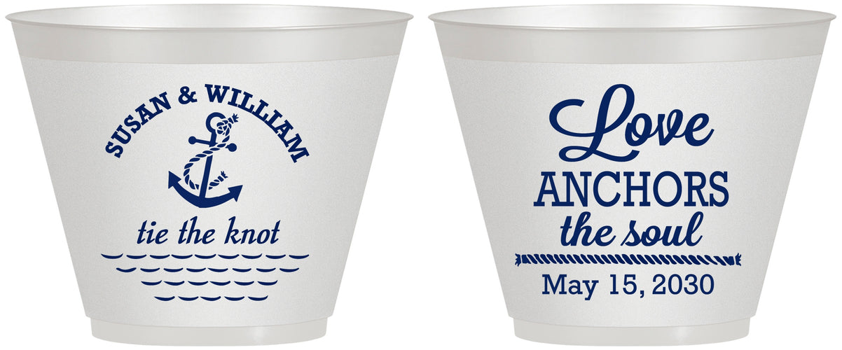 Custom Wedding 9 oz Wine Frosted Cups - Love Anchors The Soul | 498
