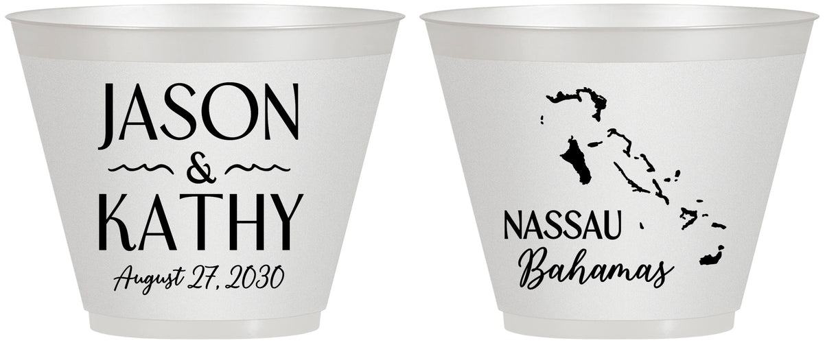Custom Wedding 9 oz Wine Frosted Cups - Bahamas | 506