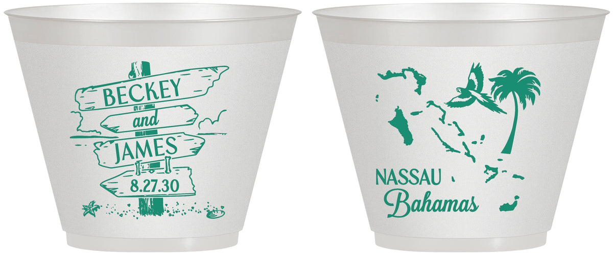 Custom Wedding 9 oz Wine Frosted Cups - Bahamas | 507