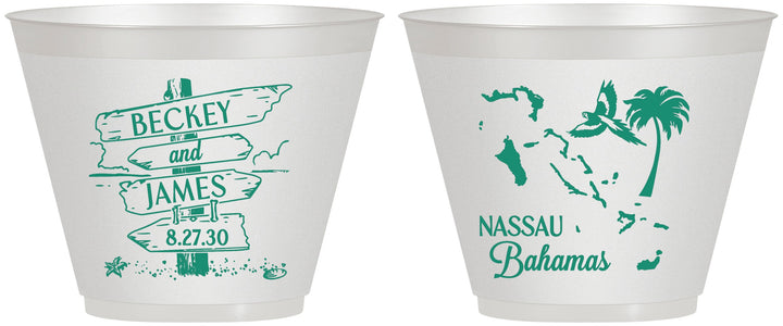Custom Wedding 9 oz Wine Frosted Cups - Bahamas | 507