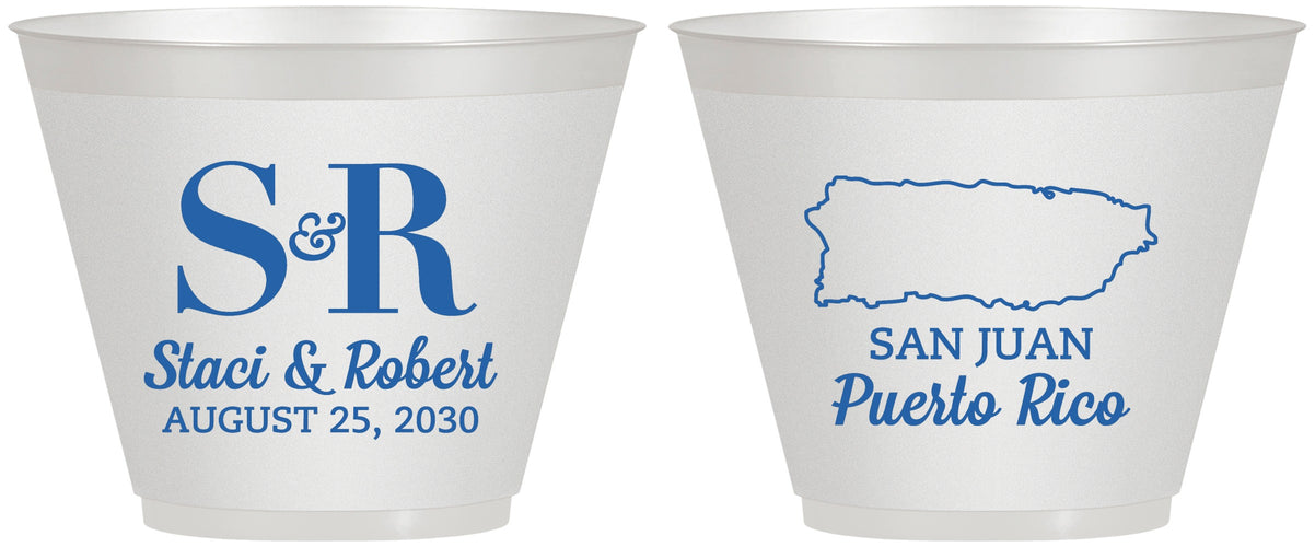 Custom Wedding 9 oz Wine Frosted Cups - Puerto Rico | 538