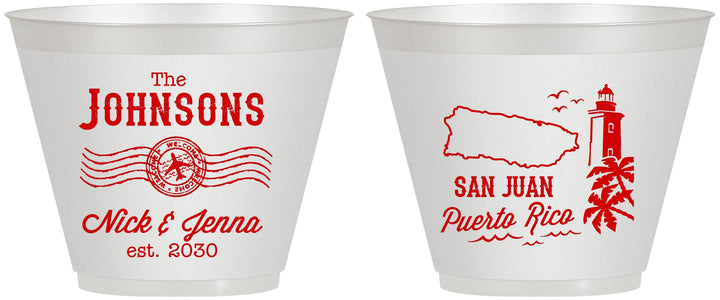 Custom Wedding 9 oz Wine Frosted Cups - Puerto Rico | 539