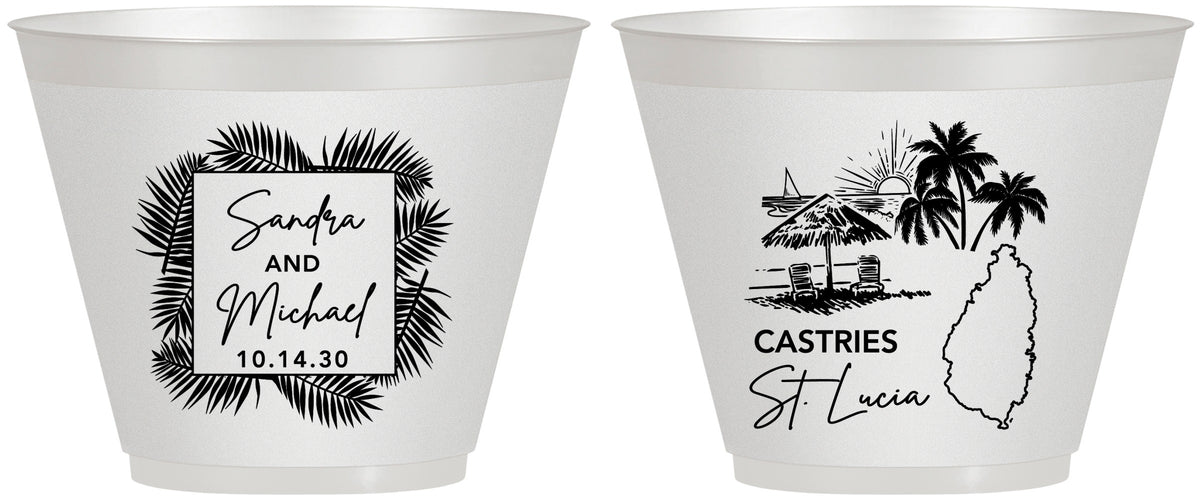 Custom Wedding 9 oz Wine Frosted Cups - St Lucia | 541