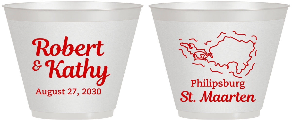 Custom Wedding 9 oz Wine Frosted Cups - St Maarten | 542